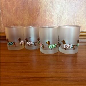 4 Culver Tropical Dachshund Frosted Double Old Fashioned Tumbler Glasses 13.5oz